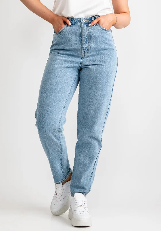 Vero Moda Zoe Mom Jeans, Light Blue Denim Elegant Raw Hem Jeans