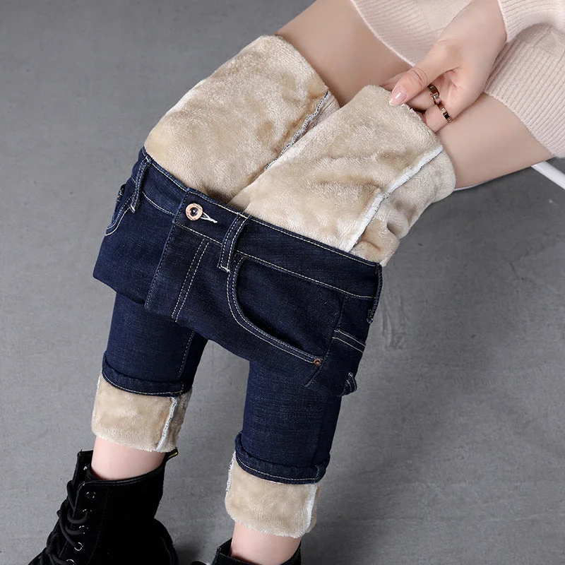 Warm Skinny Jeans Elegant Raw Hem Jeans