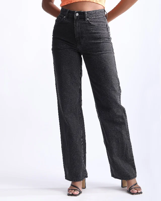 ASH BLACK WIDE LEG JEANS Classic Button Fly Jeans