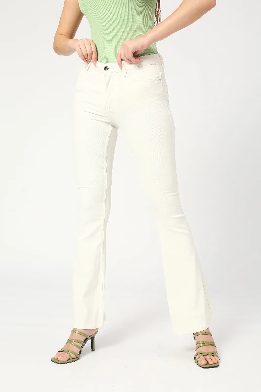 Women's Ecru Madrid Long Flare Jeans Comfortable Flare Leg Jeans