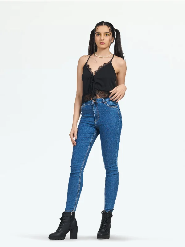 Women's Mid Blue Vienna Highwaist Skinny Jeans Trendy Classic Fit Jeans