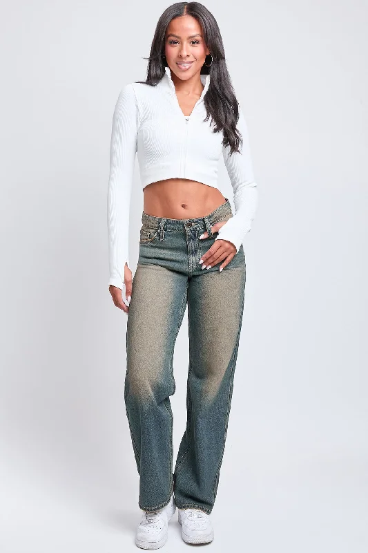 Women's Relaxed Fit Wide Leg Light Weight Rigid Denim Jeans Stylish High-Rise Mom Jeans